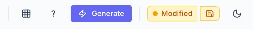 Header save-status area showing the amber Modified badge with a pulsing orange dot, and to its right the save icon button with the tooltip "Save changes (⌘S)".